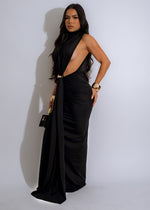 Vibrant Elegance Ruched Maxi Dress Black - elegant and flattering black dress with ruched detailing and a flowing maxi length