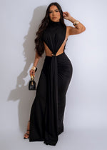 Vibrant Elegance Ruched Maxi Dress in Black, a stunning and sophisticated evening gown with flattering ruched detailing and a flowing silhouette