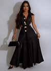 Sahara Chic Button-Down Maxi Dress Black with elegant pleated details