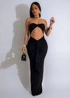 Draped Elegance Maxi Dress Black with flowy fabric and flattering silhouette