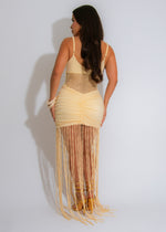 Seaside Siren Fringe Ruched Maxi Dress Yellow