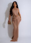 ###
Beautiful Glimmering Drape Maxi Dress in Nude for Special Occasions