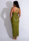 City Sleek Utility Faux Leather Midi Dress Green - stylish and versatile chic attire for urban fashionistas