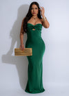 Verdant Allure Satin Maxi Dress in rich emerald green 