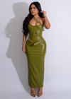 Stylish and versatile City Sleek Utility Faux Leather Midi Dress in trendy green color