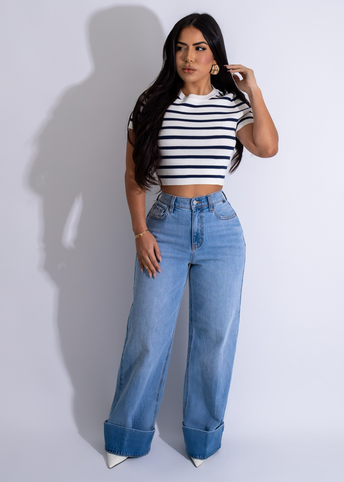 Sailor's Stripes Knit Crop Top Blue*