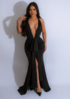 Solstice Elegance Ruched Maxi Dress Black, a stunning and sophisticated evening gown perfect for special occasions and formal events