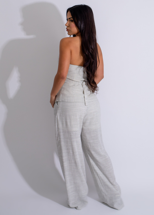 Elegant and versatile Urban Escape Stripes Linen Pant Set in dazzling white, ideal for a weekend brunch or a leisurely stroll in the park