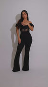 Rosette Lace Dream Floral Jumpsuit Black