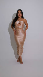 The Opulence Ruched Midi Dress Nude