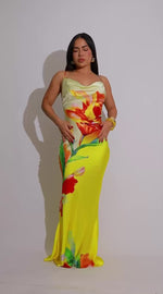 Poetic Love Floral Satin Maxi Dress Yellow