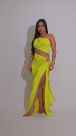 Prism Flow Ruched Maxi Dress Green