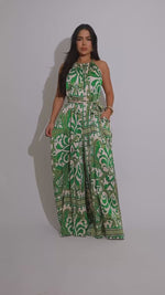 Santorini Breeze Satin Jumpsuit Green