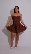 Espresso Elegance Linen Mini Dress Brown