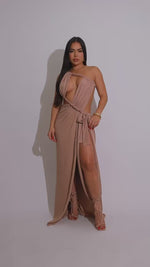 Nova Cascade Ruched Maxi Dress Nude