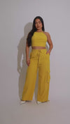 Urban Flair Cargo Linen Pant Set Yellow