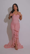 Noir Enchantress Mesh Ruched Maxi Dress Pink