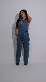 The Trailblazer Cargo Jumpsuit Dark Denim