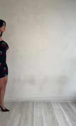 Cherry Bliss Knit Mini Dress Black