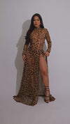 Fierce Illusion Mesh Leopard Skirt Set Brown