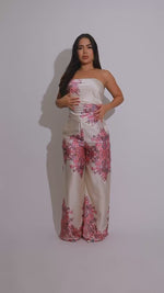 Amalfi Charm Floral Satin Pant Set Nude