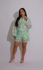 Classic Floral Elegance Sequin Short Set Green