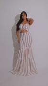 Cascading Bliss Stripes Maxi Dress Nude