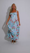 The Rosette Charm Floral Midi Dress Blue