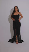 Noir Enchantress Mesh Ruched Maxi Dress Black