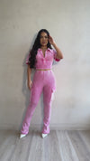 Plush Horizon Ribbed Cardo Pant Set Pink