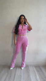 Plush Horizon Ribbed Cardo Pant Set Pink