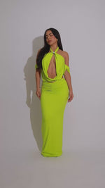 Fire & Flow Ruched Rhinestone Maxi Dress Green