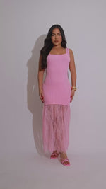 Enchanted Harmony Lace Ribbed Midi Dress Pink