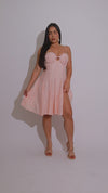 Wish Upon A Star Lace Pearls Mini Dress Pink