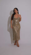 Radiance Chainmail Sequin Midi Dress Gold