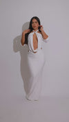 Fire & Flow Ruched Rhinestone Maxi Dress White