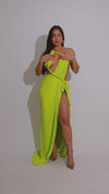 Nova Cascade Ruched Maxi Dress Green