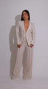 Marbella Stripes Linen Pant Set Nude