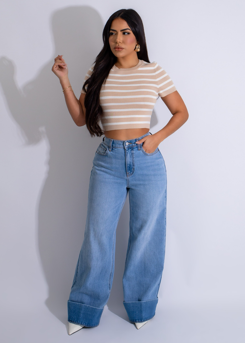 Sailor's Stripes Knit Crop Top Nude*