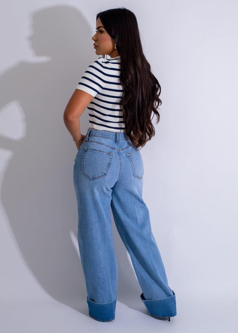 Nautical-inspired Sailor's Stripes Knit Crop Top in trendy blue colorway