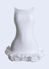 White Lumina Ruffle Satin Mini Dress with Flattering A-line Silhouette