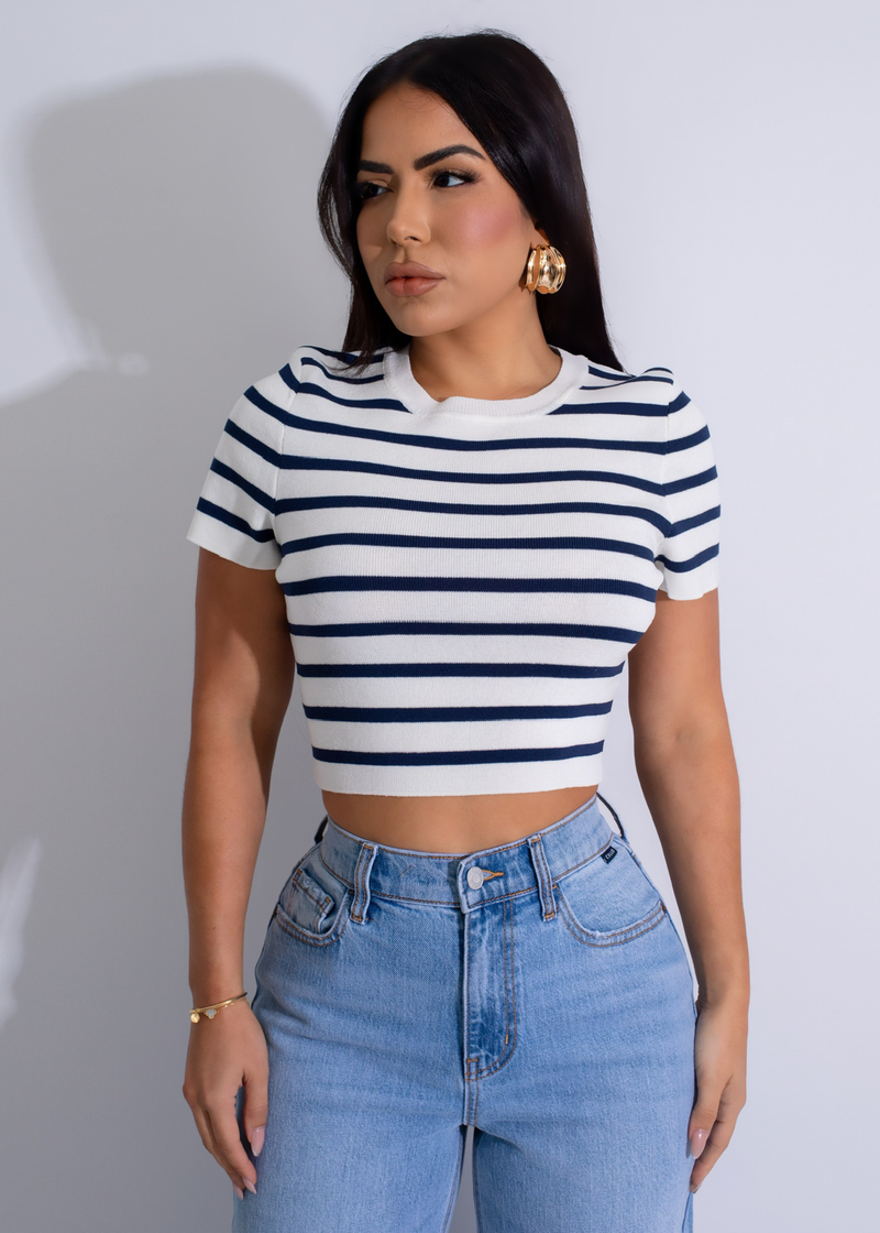 Sailor's Stripes Knit Crop Top Blue* perfect for nautical summer style