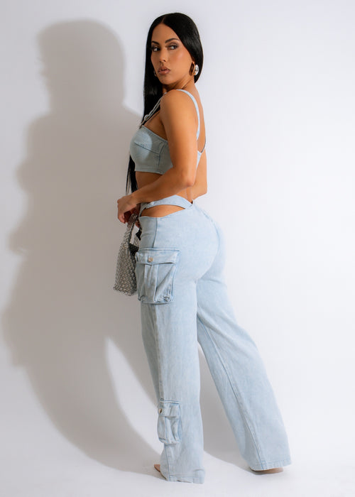 Here For It Pant Set Light Denim