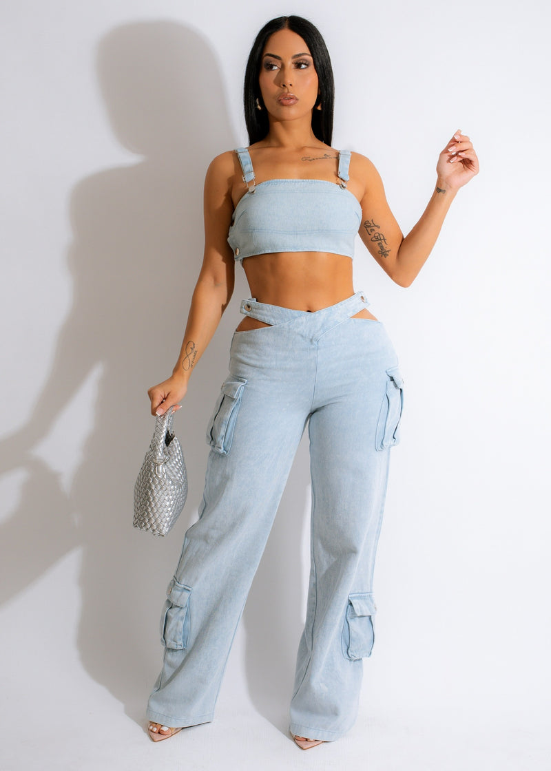 Here For It Pant Set Light Denim