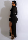 Elegant and sleek black bodycon maxi dress with open leg design